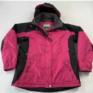 L.L. Bean Women's Ski Jacket Small Petite Pink‎ Black Nylon Primaloft Hooded